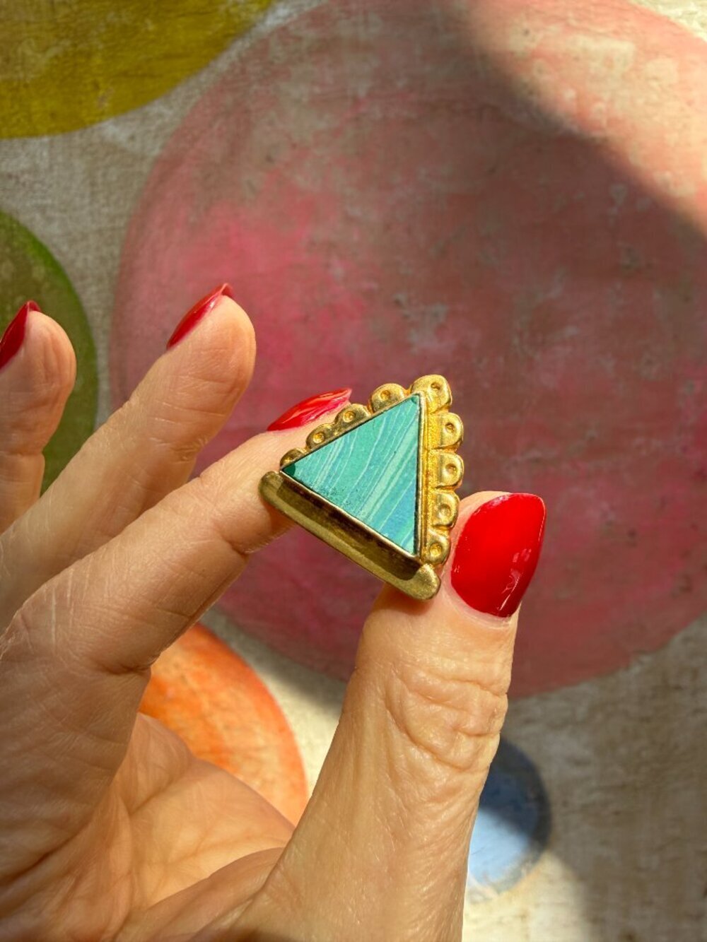 Handcrafted 14K Plated Malachite Statement Ring